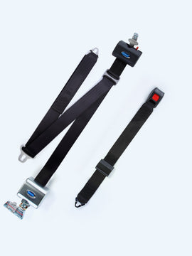 Retractable shoulder/lap belt combo with retractable height adjuster and L Track on top and bottom