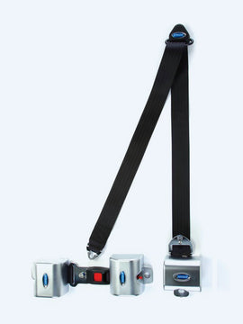 Retractable Shoulder and Lap Belt Assembly. Triangle fitting attaches to stud on lap belt.