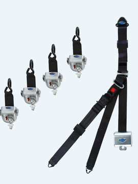 4 QRT-360 Retractors with L-Track Fittings; and Retractable Lap & Shoulder Belt Combo