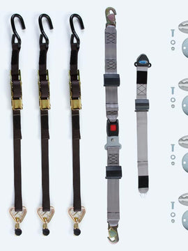 Q Straint System M-Series; 4 M-Series rear manual belts with over-center buckle for L-Track; Integrated Lap Belt, Fixed Shoulder Belt and 4 Oval L-Pockets. (Series L Track)