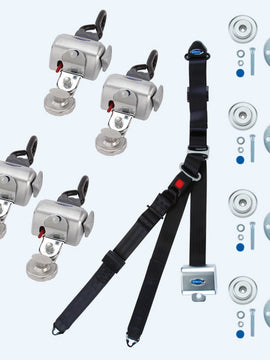 Q Straint System Standard Retractors; 4 QRT Standard Retractors with Slide 'N Click fittings; and Retractable Lap & Shoulder Belt Combo (Series SC)