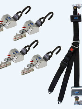 QRT MAX Kit for L Track, retractable shoulder/lap belt combo with retractable height adjuster, 131 degree angle bracket and L Track fitting on top and bottom